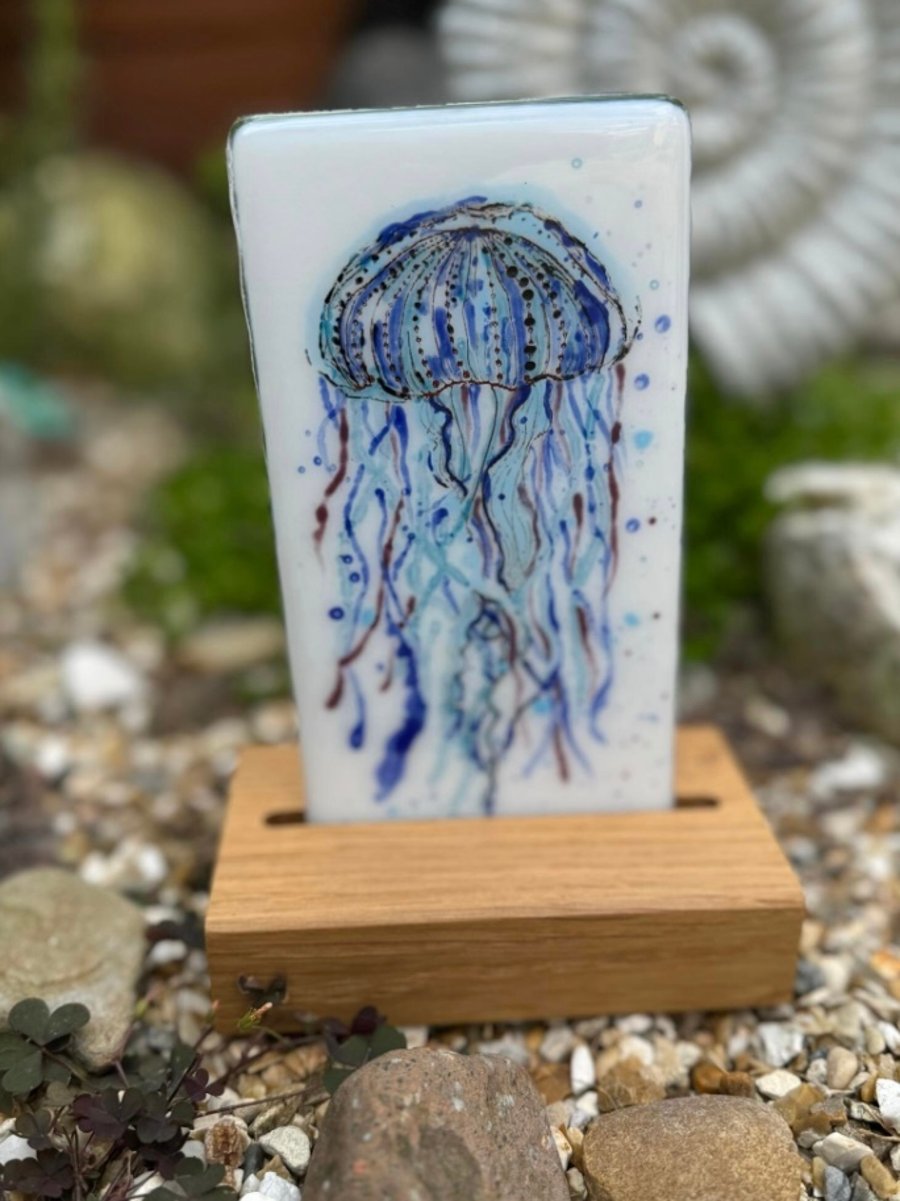 Handcrafted Freestanding Fused Glass Jellyfish Art
