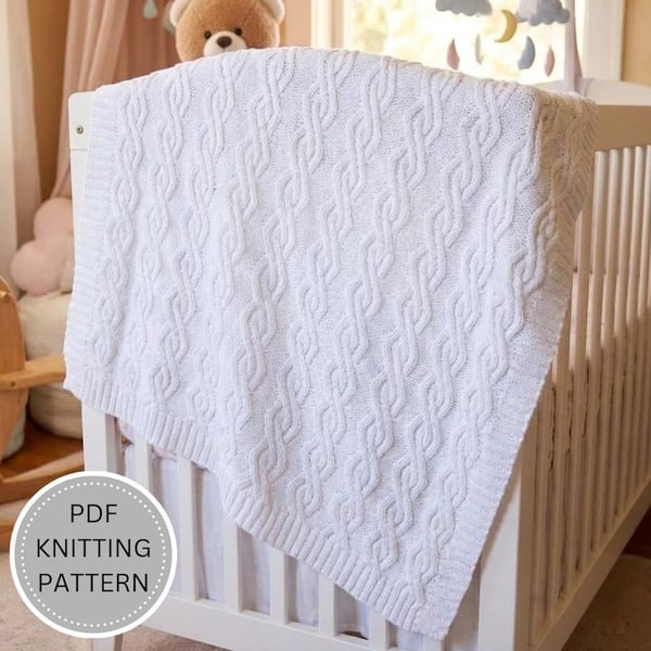 Cable Knit Baby Blanket PDF Pattern Blake Modern Textured Knitting Pattern