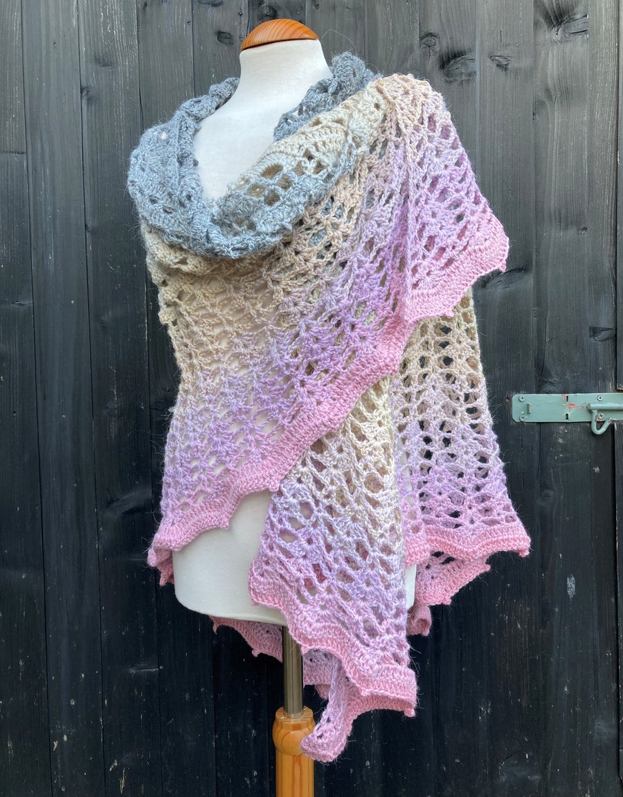 Unique Handmade Soft Alpaca Crochet Lace Shawl