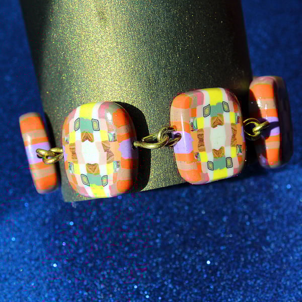 Mosaic Pattern in Lovely Colors - Designer Polymer Clay Bracelet 