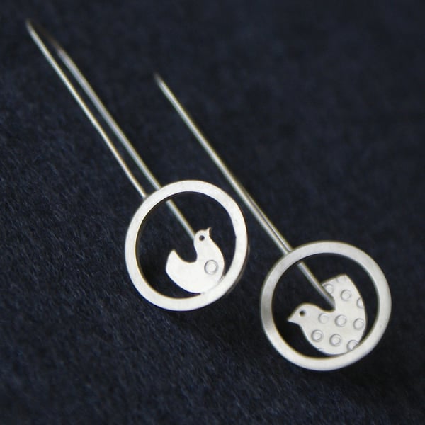 Silver chickenish drop earrings
