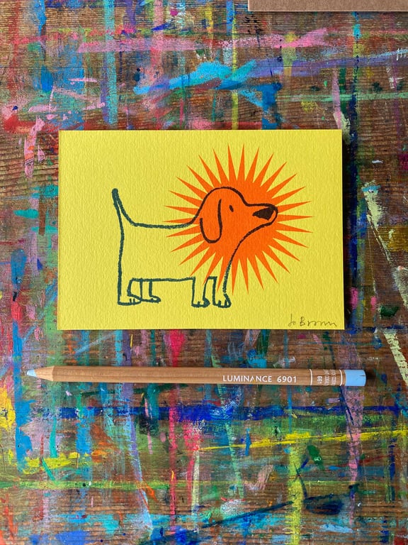 Small screen print- Star Dog by Jo Brown original affordable art-cute gift