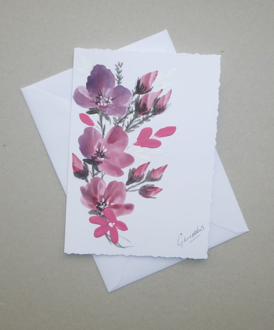 hand painted blank greetings card ( ref FA 63 E3 )