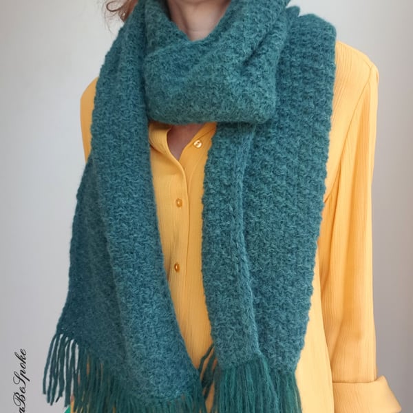 Hand knitted unisex scarf, Men alpaca knit scarf