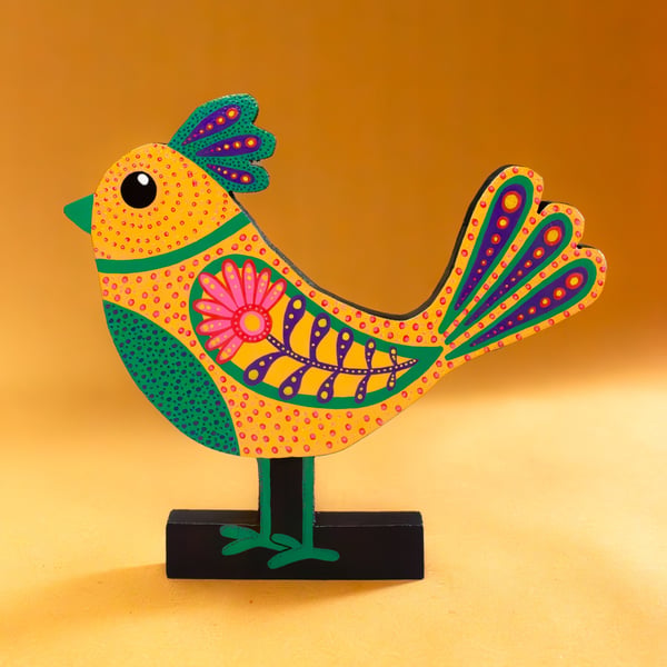 Folk Bird Sculpture - Handmade and Hand-painted