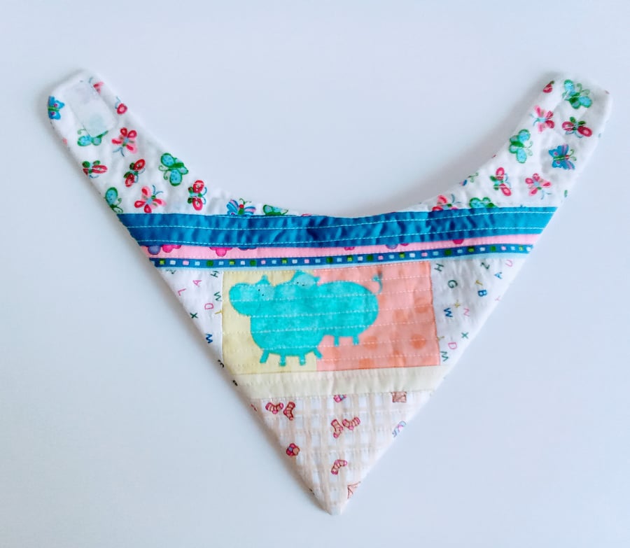 Bandana bib, Hippo, patchwork bib, alphabet, reversible bib, baby gift