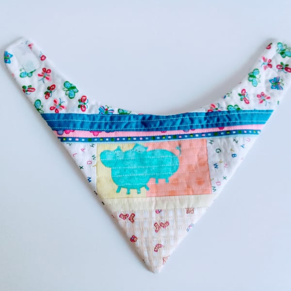 Bandana bib, Hippo, patchwork bib, alphabet, reversible bib, baby gift