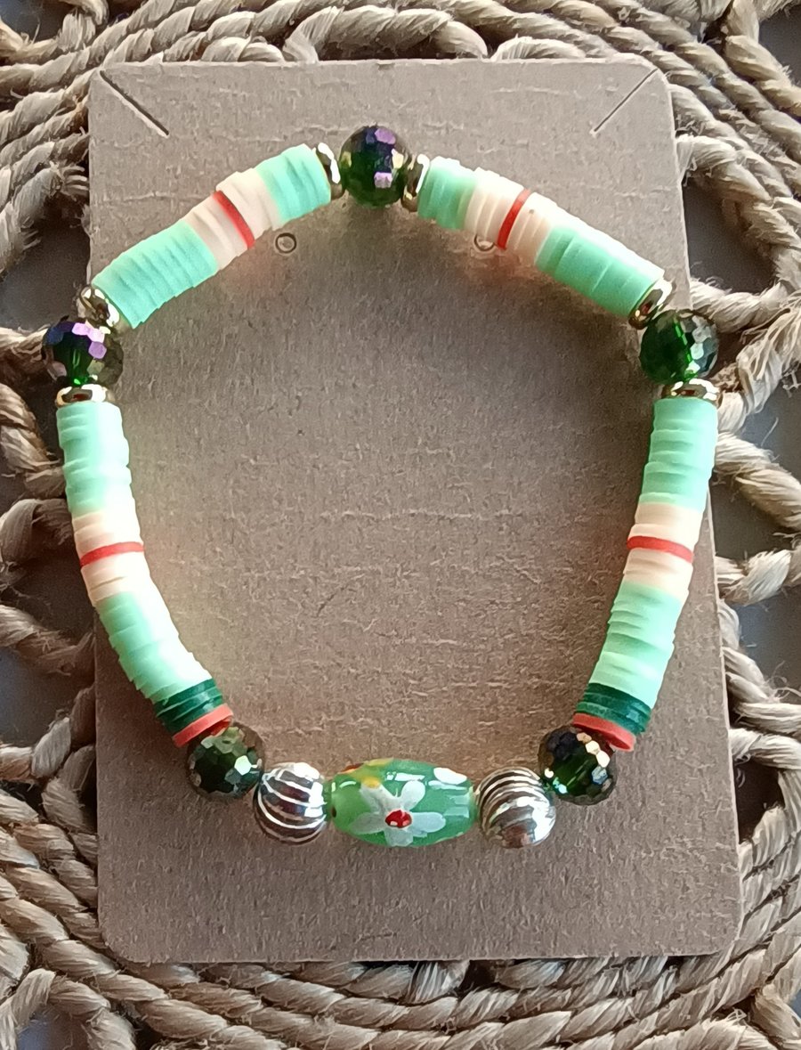 "Spring" - Stretchy bead and polymer clay fashion bracelet 