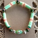 "Spring" - Stretchy bead and polymer clay fashion bracelet 