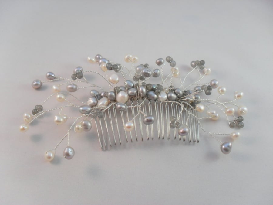 Fresh Water Pearl and Labradorite Hair Comb HC016