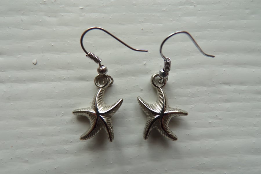 Starfish Earrings: Hypoallergenic Silver Plated Fishhook Dangle