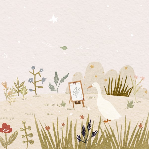 Goose in Garden Art Print 148mm with Envelope