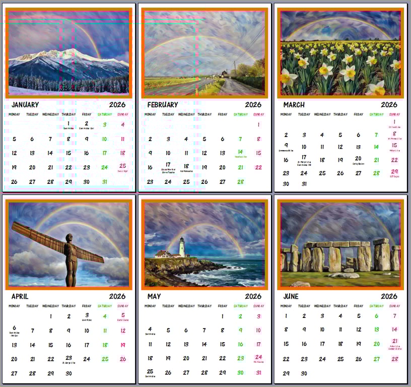 2026 A4 Calendar Rainbows in Nature 