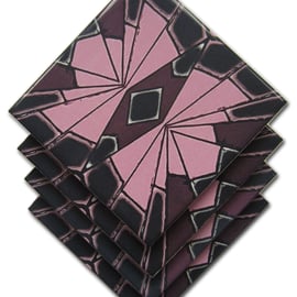 4 x Pink and Black Geometric Pattern Ceramic Coasters with Cork Backing