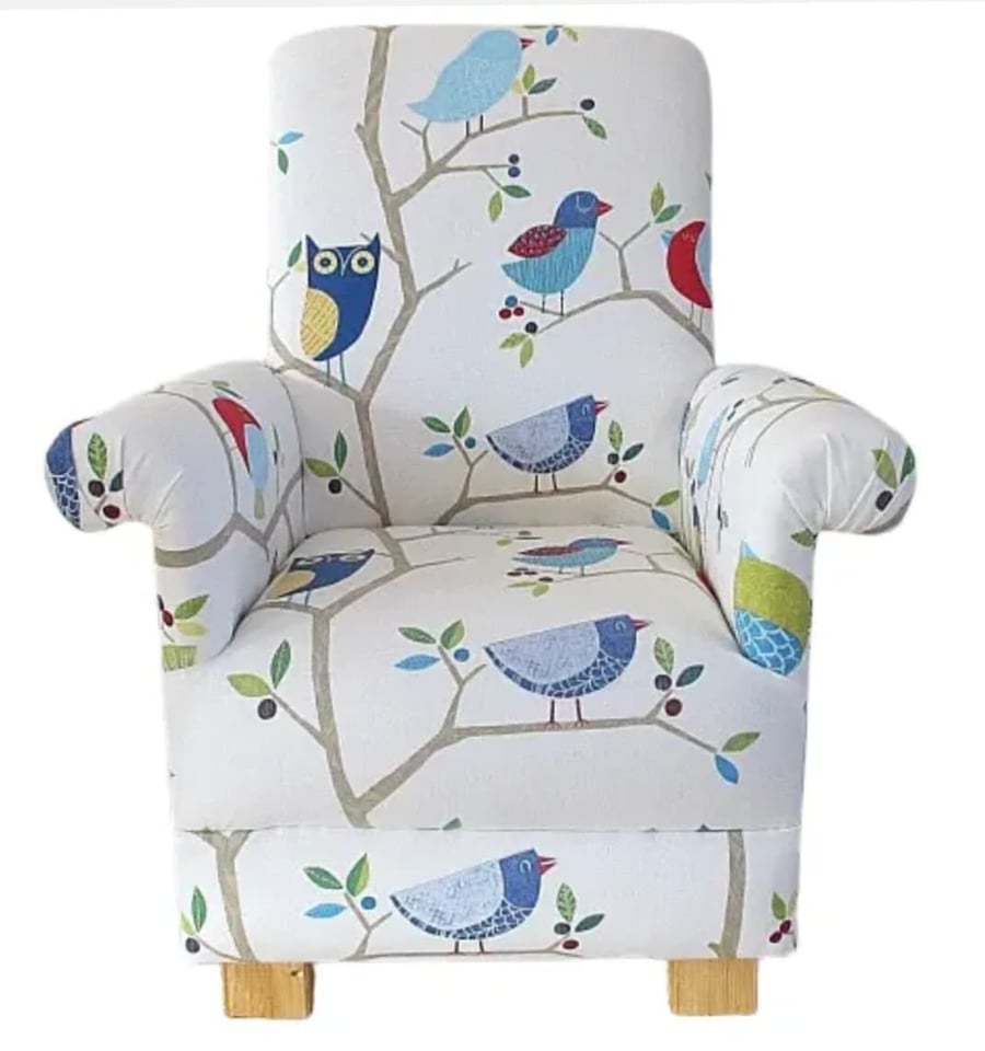 Kids Chair Harlequin What A Hoot Blue Fabric Child's Armchair Owls Nursery Seat