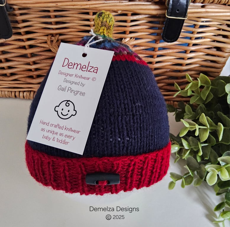 Hand Knitted Baby Boy's Beanie Hat 6 -12 months size