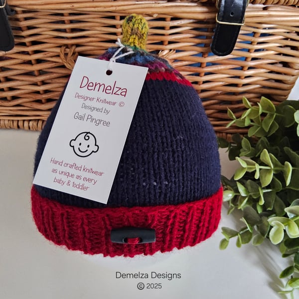 Hand Knitted Baby Boy's Beanie Hat 6 -12 months size