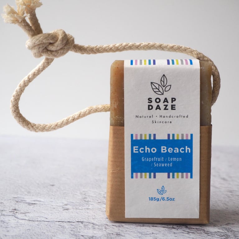 Echo Beach soap on rope, vegan, handmade, essential oils