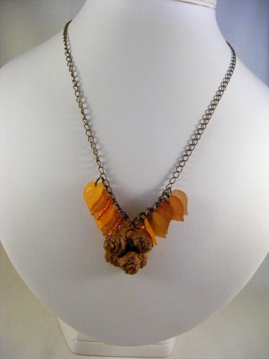 Pinecone Cluster with Autumn Leaves Necklace.