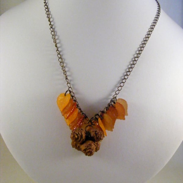 Pinecone Cluster with Autumn Leaves Necklace.