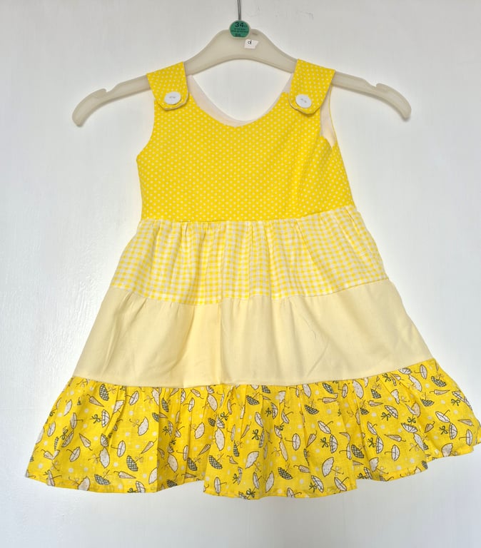 Yellow colours toddlers cotton tiered sundress - size 1 to 2 years