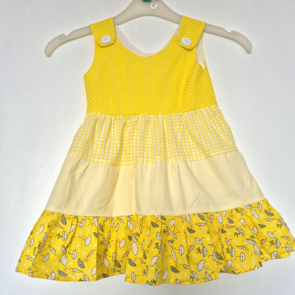 Yellow colours toddlers cotton tiered sundress - size 1 to 2 years