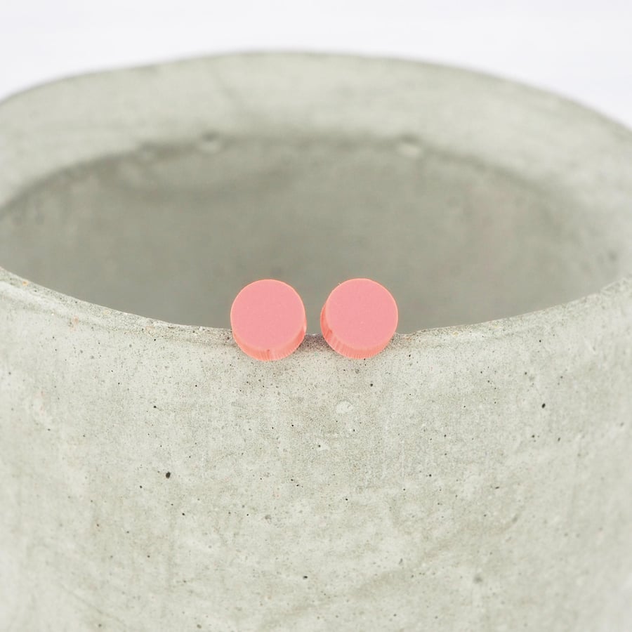 Titanium posts - Small matte pink pastel dot stud earrings - Hypoallergenic