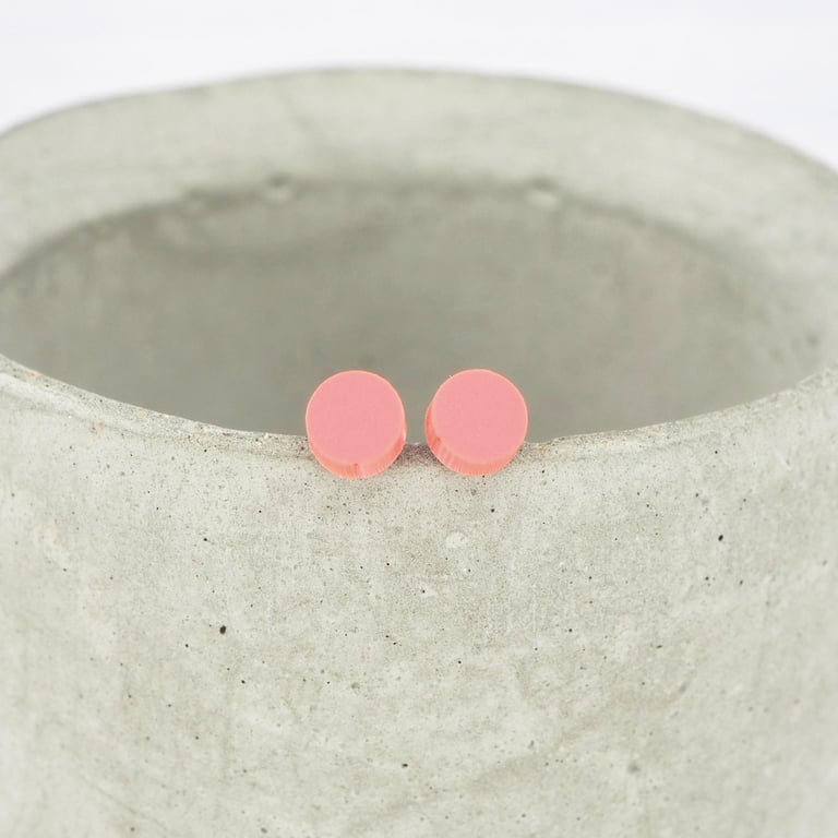 Titanium posts - Small matte pink pastel dot stud earrings - Hypoallergenic