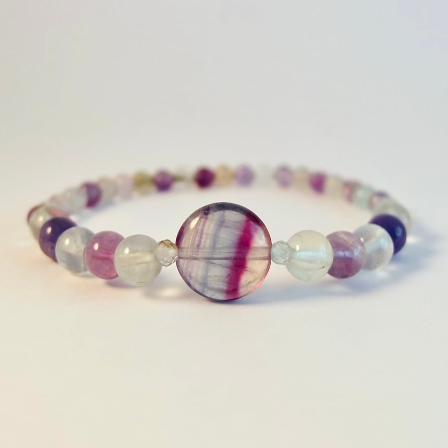 Rainbow Fluorite Gemstone Bracelet - Handmade In Devon