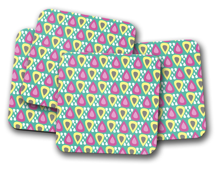 Set of 4 Multicoloured Raindrops Inspired Design Coasters