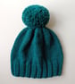 Bobble Hat in Petrol Green Chunky Yarn  - Image 2