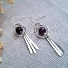 Fringe Dangle Earrings With Purple Amethyst, Sterling Silver Hammered jewellery