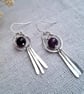 Fringe Dangle Earrings With Purple Amethyst, Sterling Silver Hammered jewellery