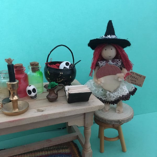 Tiny Autumn Witch Doll Decoration, Halloween Witch Core Ornament, Autumn Decor