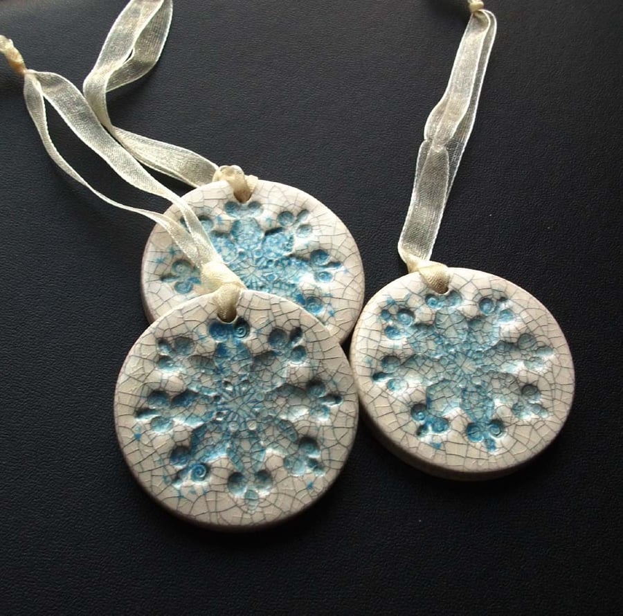blue crackle ceramic snowflake decorations
