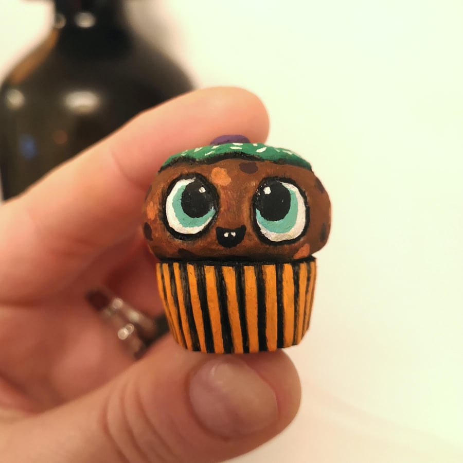 Hand carved and painted Casper the cupcake - One of a kind gift!