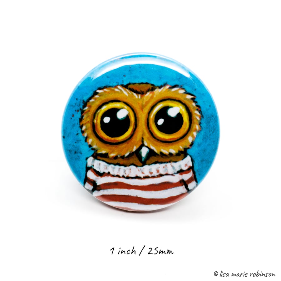 25mm Button Badge - Owl in Striped Shirt (1 inch)