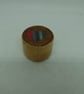 Small round wooden pot with colourful veneered lid