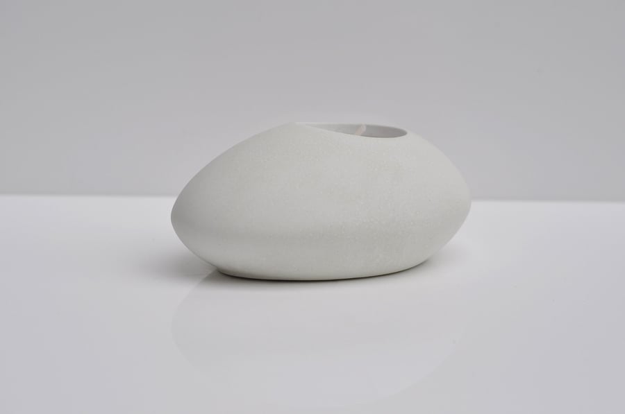 Concrete Candle Holder White Handmade Organic Pebble Tealight Holder Modern Home