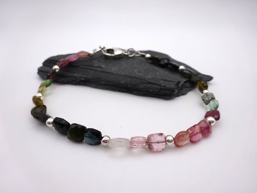 multi tourmaline gemstone bracelet, sterling silver jewellery