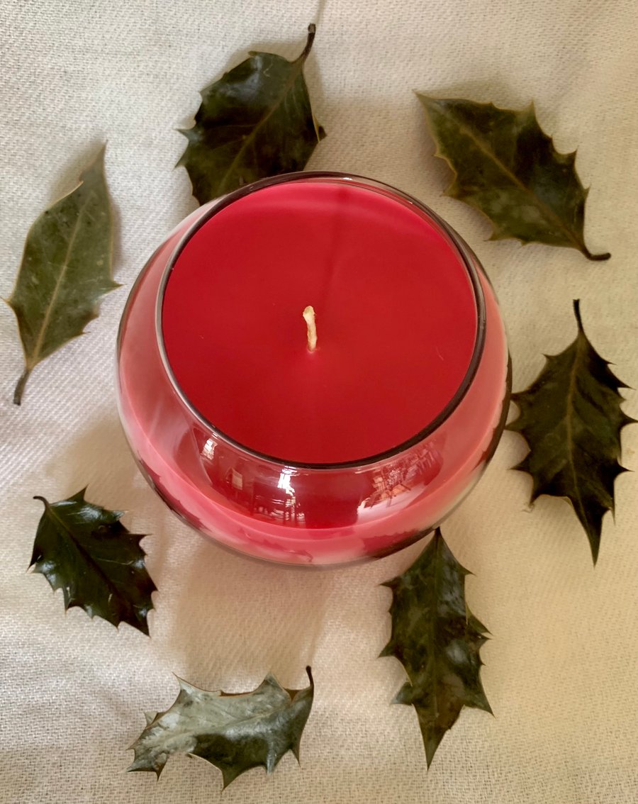 Holly & Red Berry Scented 100% Organic Soy Wax Bowl Candle