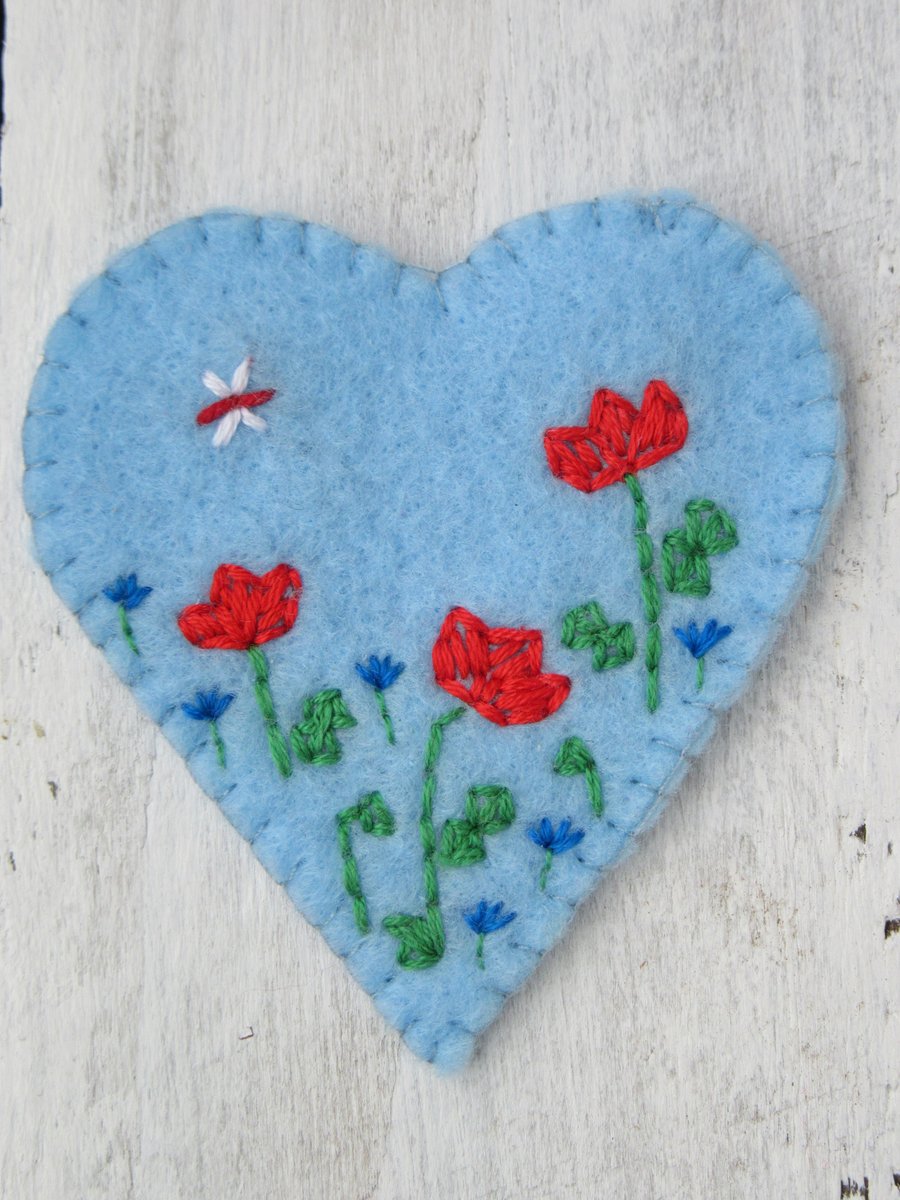 Poppy felt heart fridge magnet