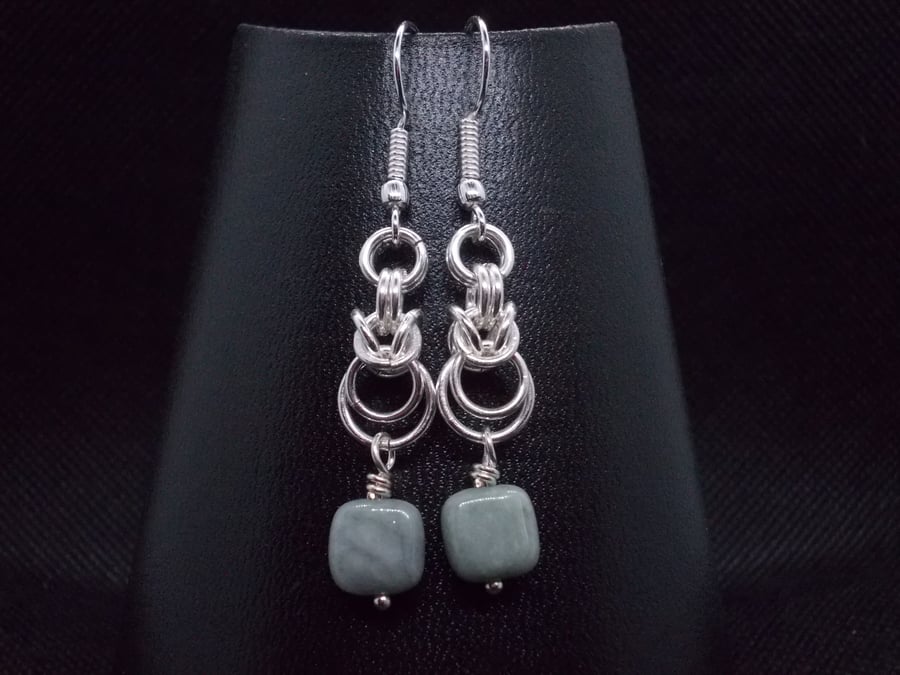 SALE - Jadeite square luna earrnings