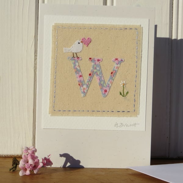 Sweet little hand-stitched letter W new baby, birthday or Christening