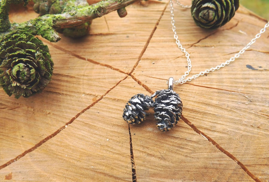 Handmade Twin Pinecone Necklace