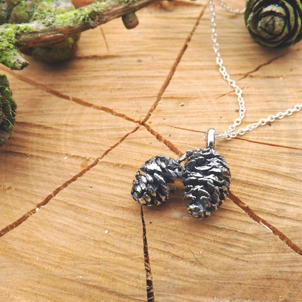 Handmade Twin Pinecone Necklace