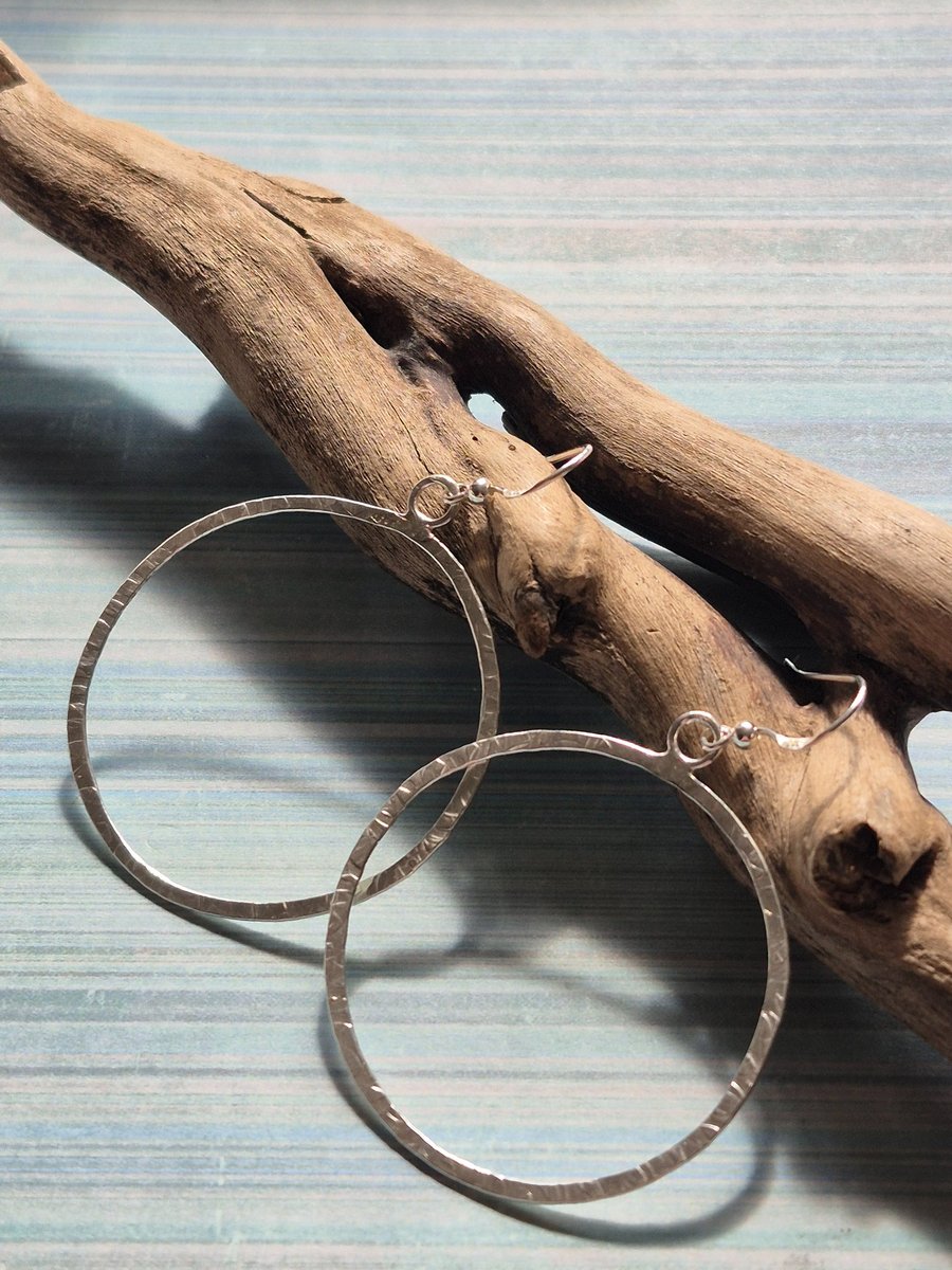  Hoop Hammered Earrings Sterling Silver 925