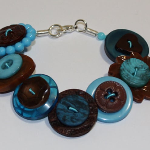 Brown, Aqua and Teal button bracelet FREE UK SHIPPING