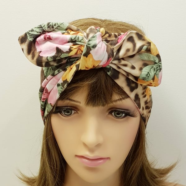 Hair tie headband self tie hair scarf rockabilly head scarf stretchy hair wrap