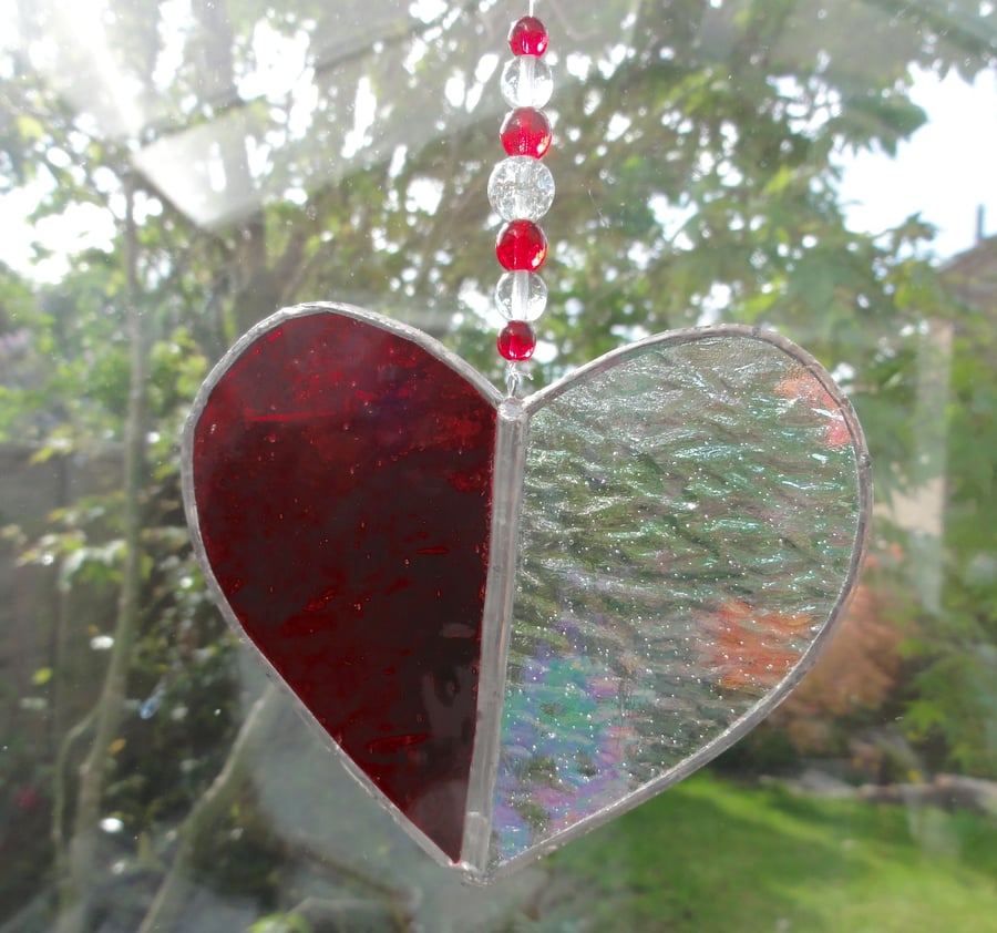 Stained Glass Heart Suncatcher - Red 